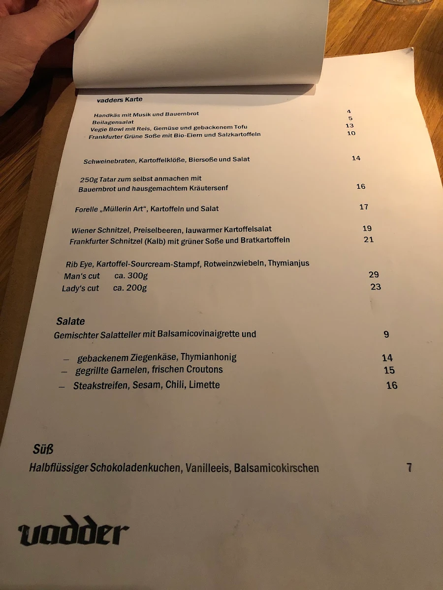Speisekarte, vadder