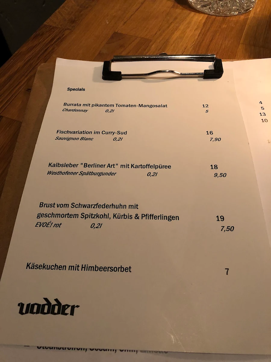 Speisekarte, vadder