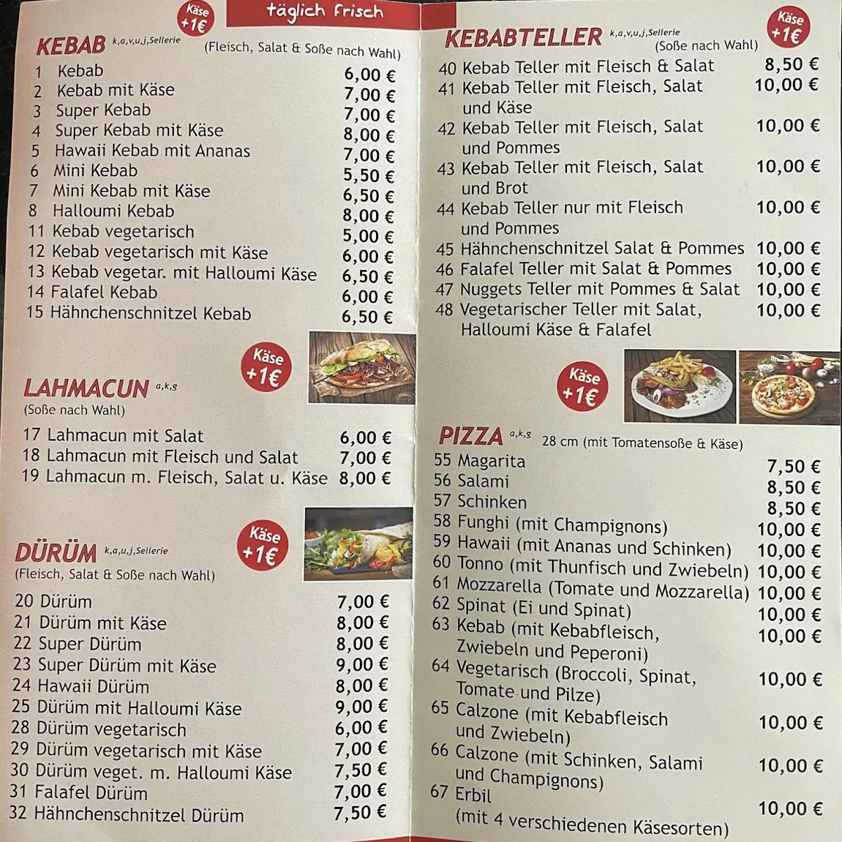 Speisekarte, Erbil Döner & Pizza Haus