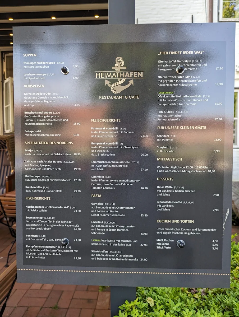 Speisekarte, Restaurant & Café Heimathafen