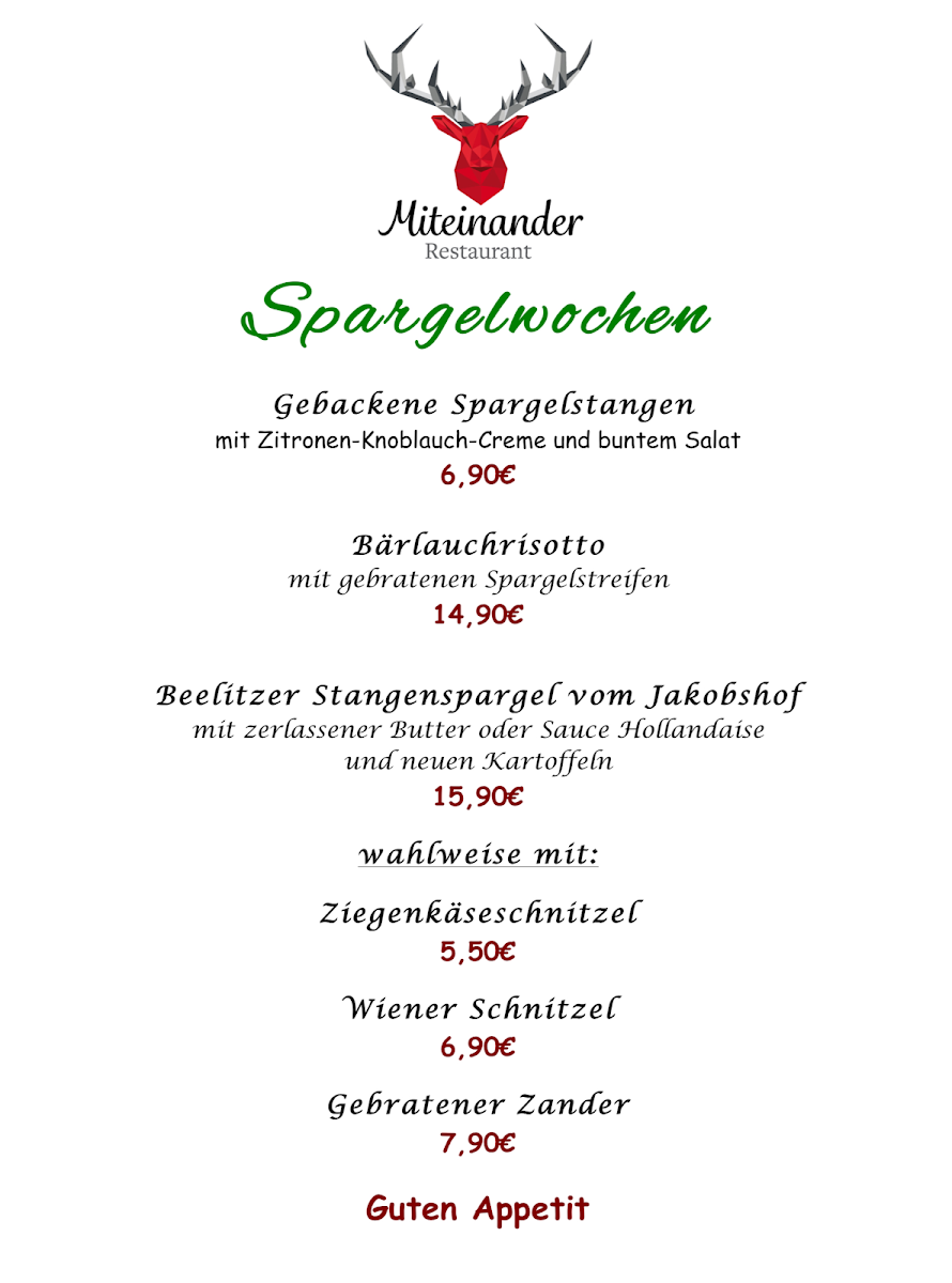 Speisekarte, Restaurant Miteinander