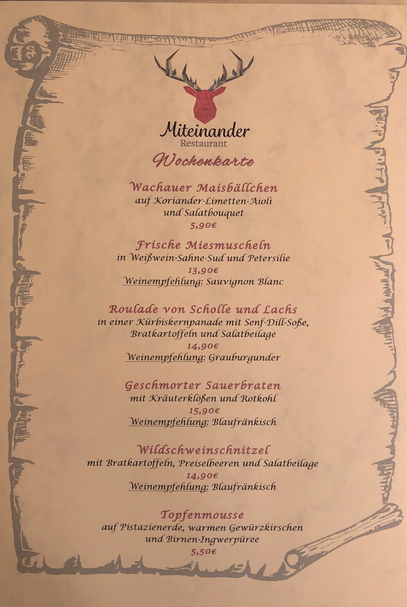 Speisekarte, Restaurant Miteinander