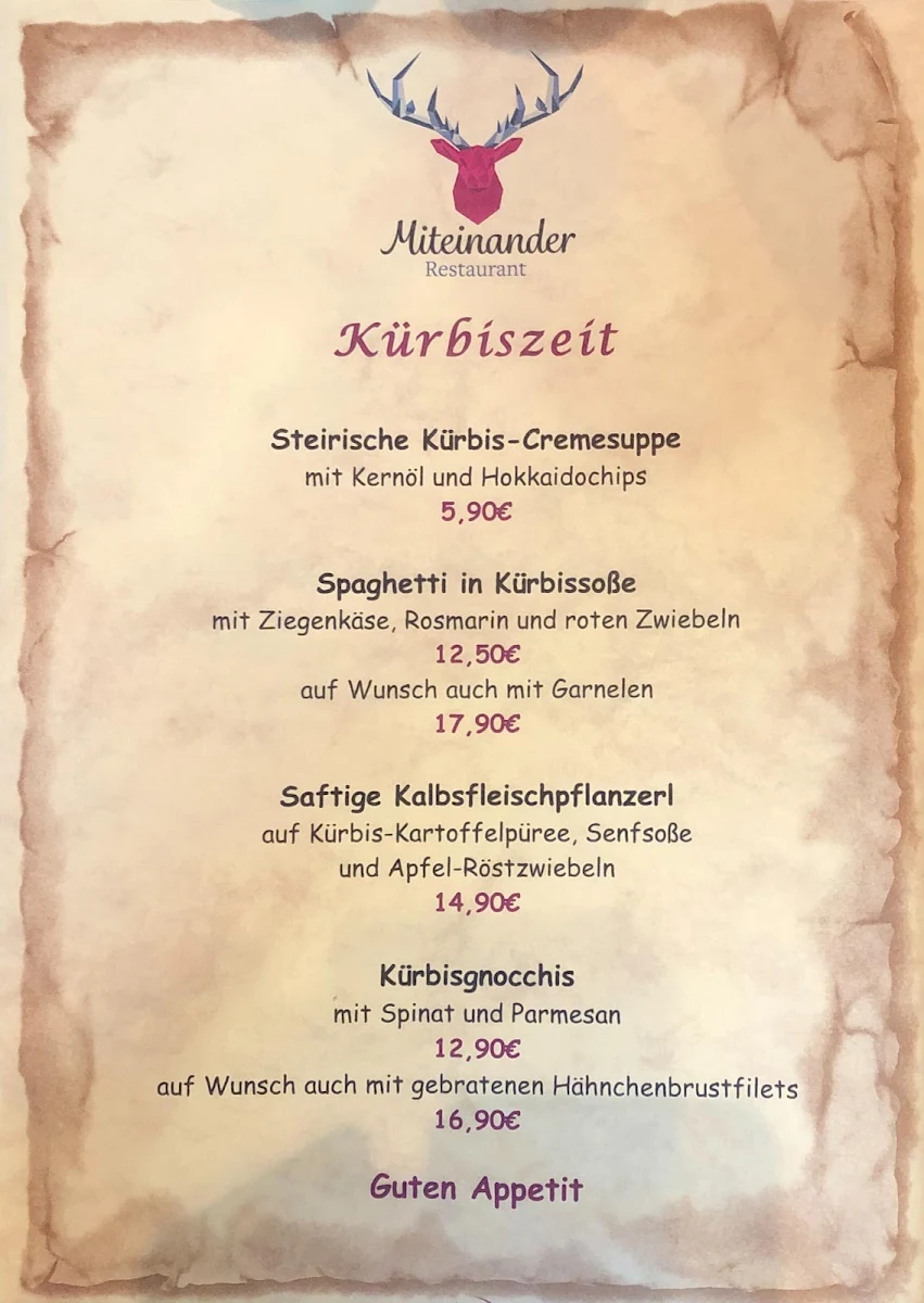 Speisekarte, Restaurant Miteinander