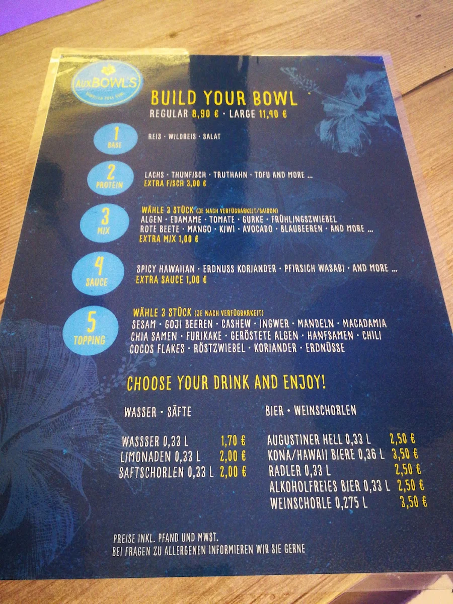 Speisekarte, auxBowl's Aloha Poke bowl