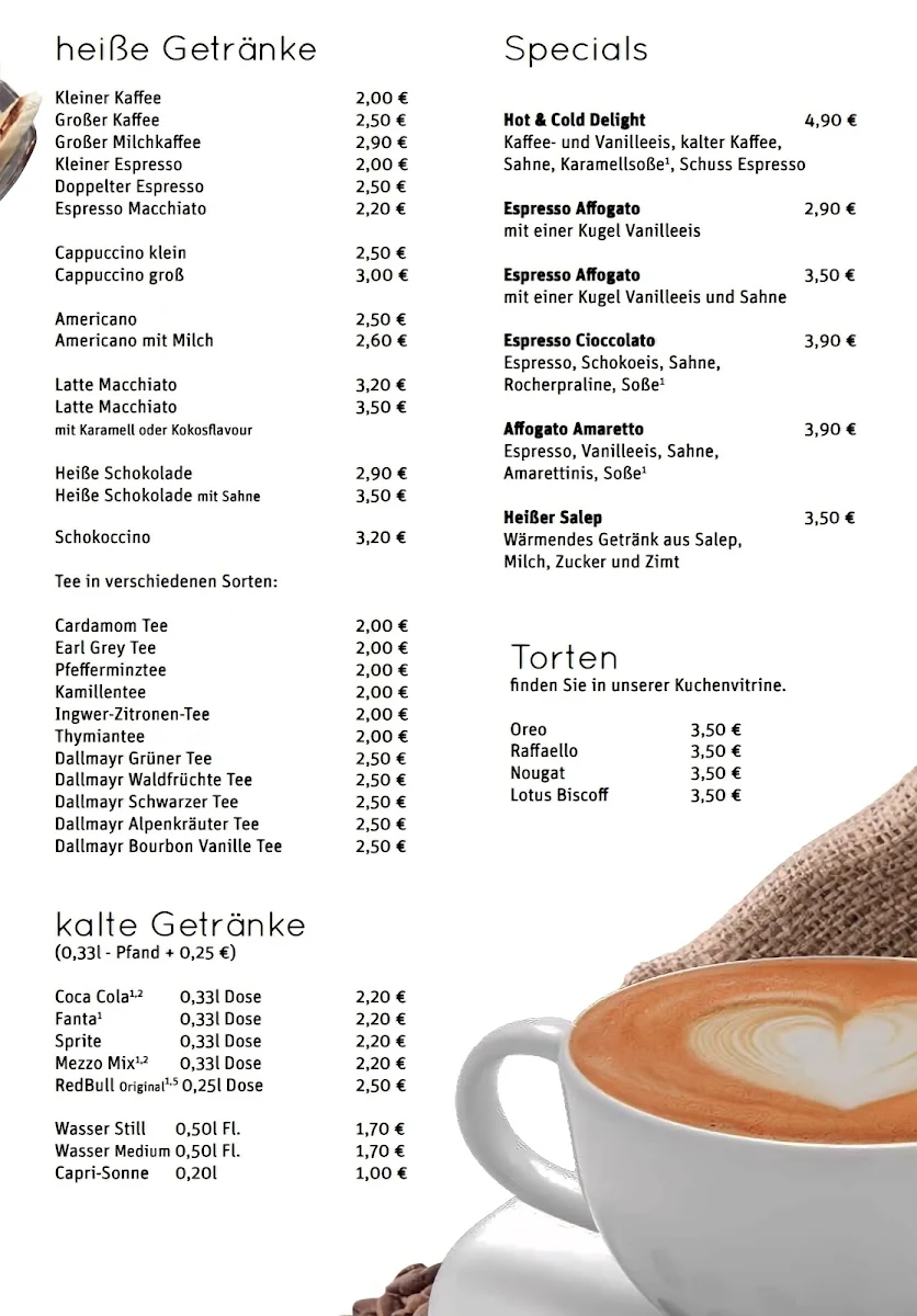 Speisekarte, Eiscafé Levante
