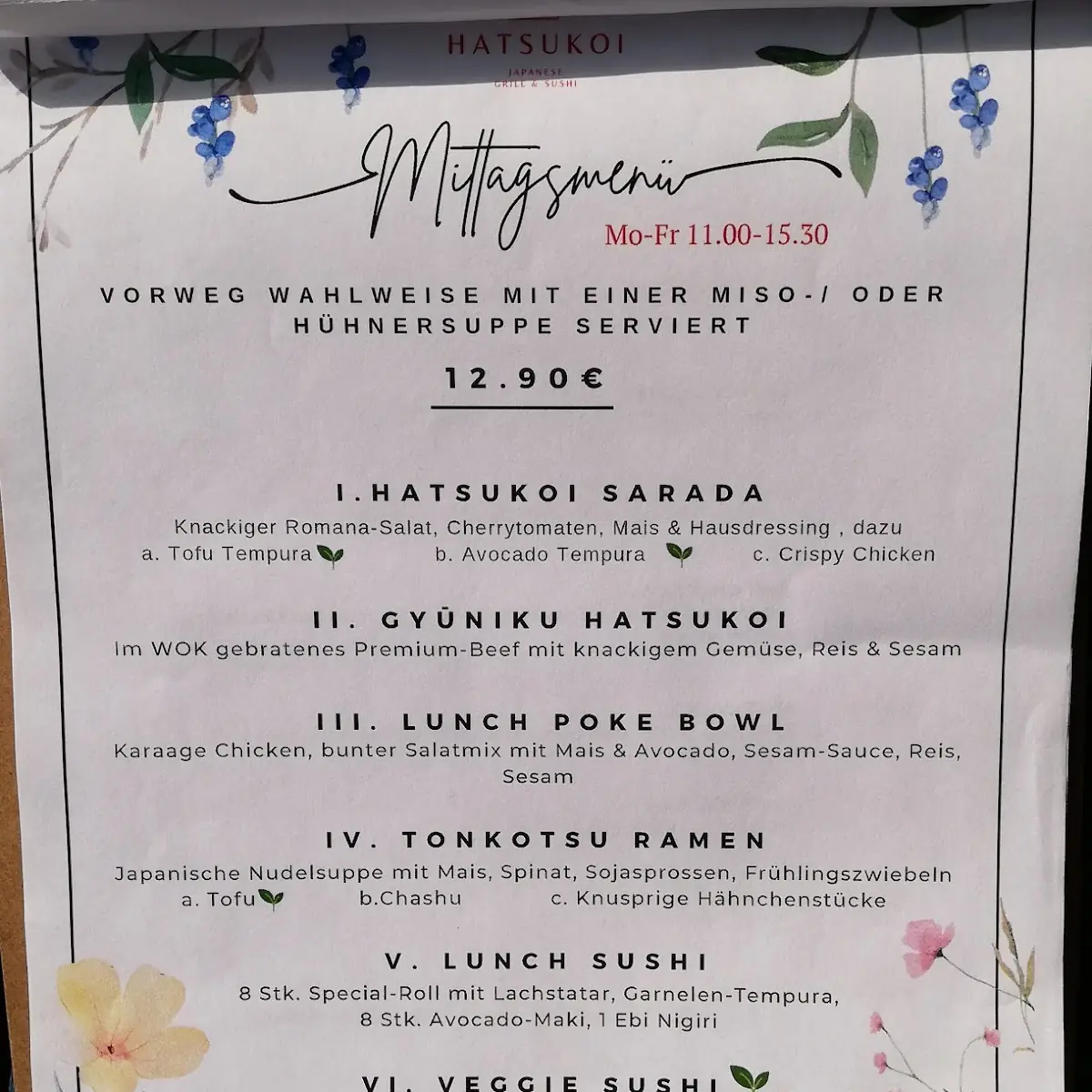 Speisekarte, Hatsukoi Hamburg - japanese grill & sushi