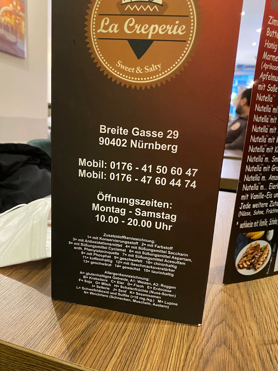 Speisekarte, La Creperie