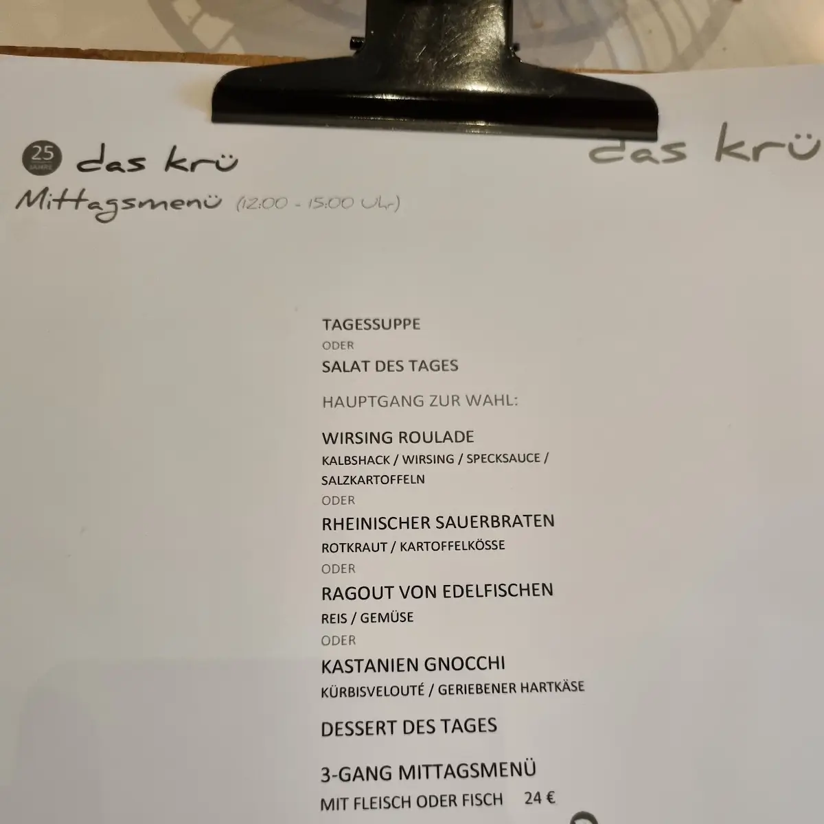 Speisekarte, Das Krü