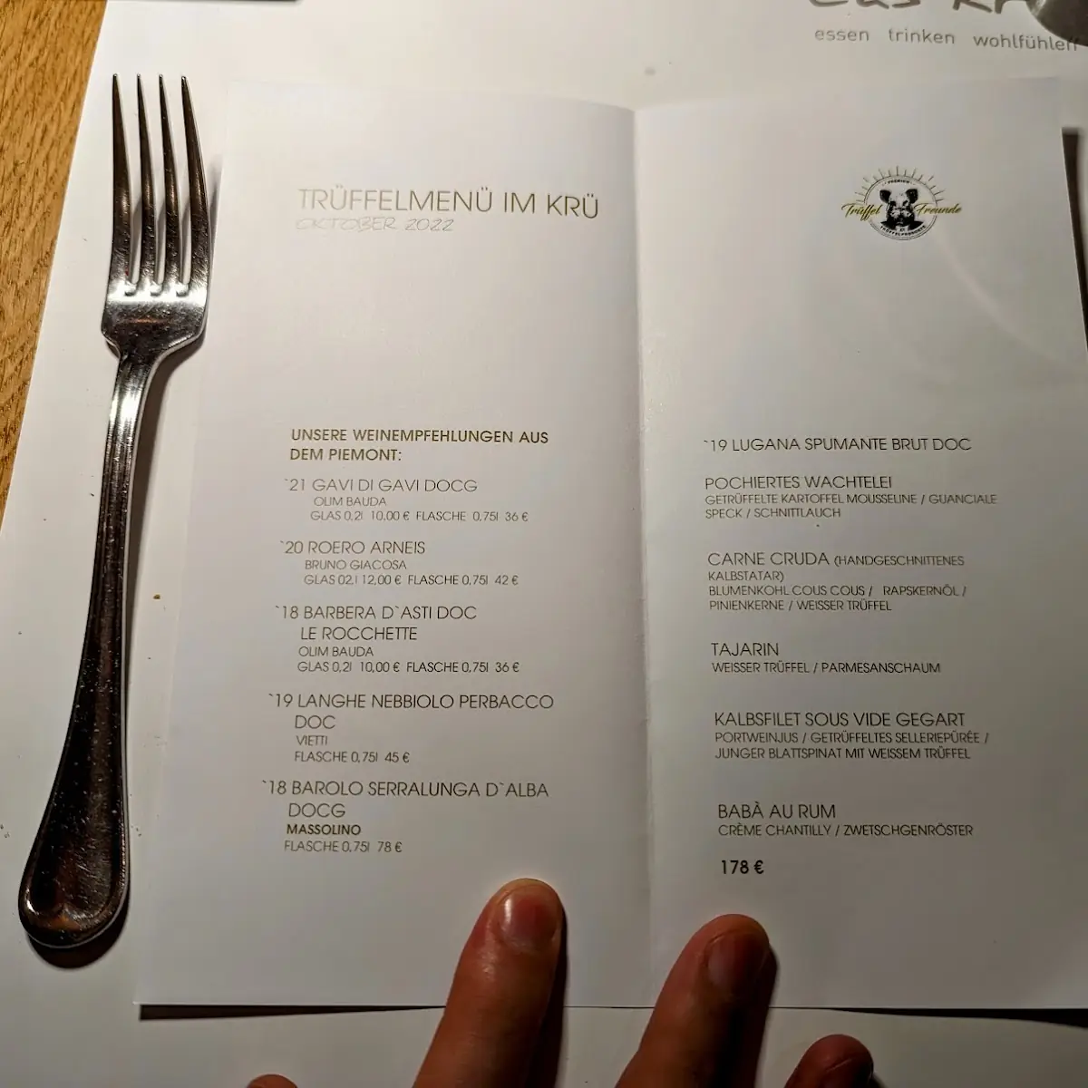 Speisekarte, Das Krü