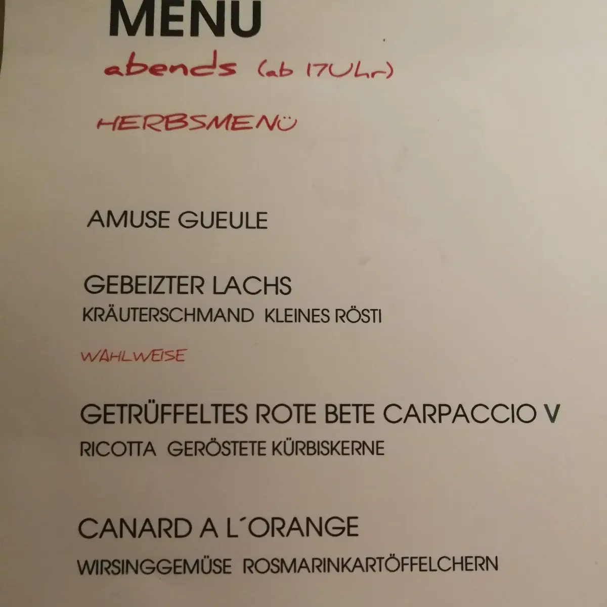 Speisekarte, Das Krü