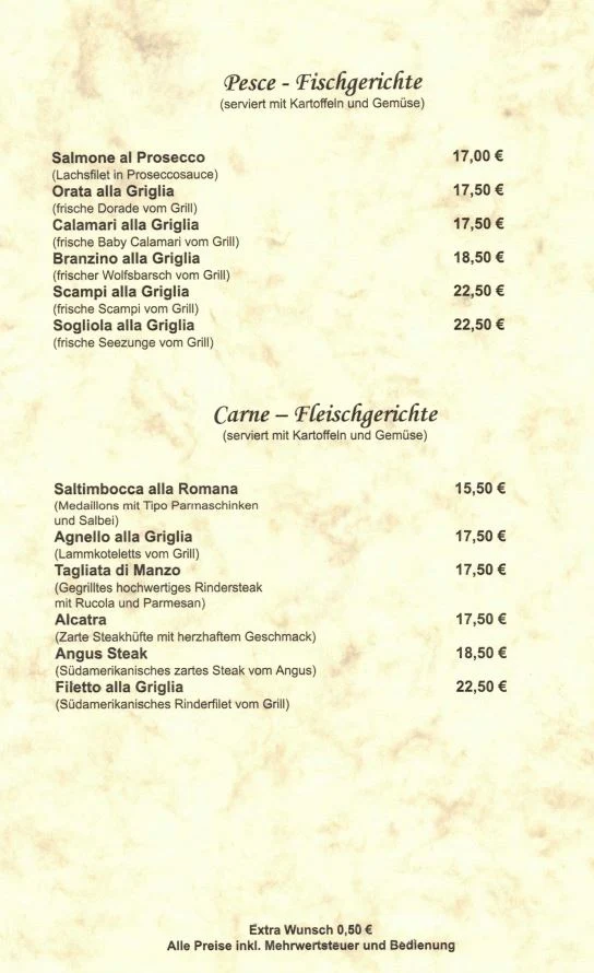 Speisekarte, Riva del Fiume