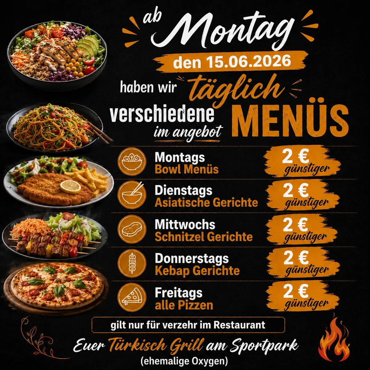 Speisekarte, Türkisch Grill am Sportpark mit Asia küche, Pizza, Kegelbahn und Biergarten