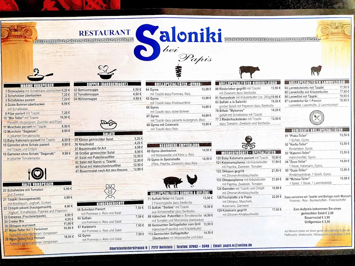 Speisekarte, Restaurant Saloniki