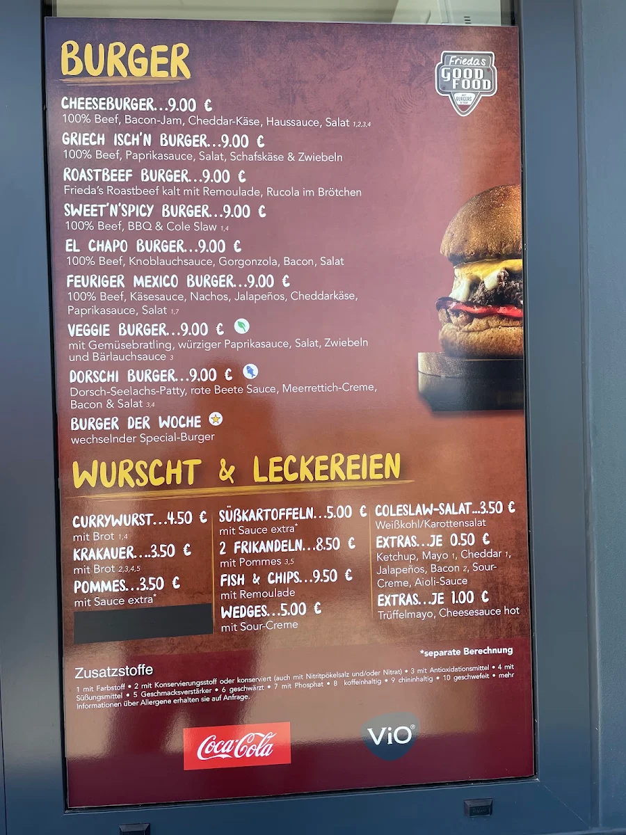 Speisekarte, Burger, Wurscht & Co. - Frieda's Good Food Imbiss