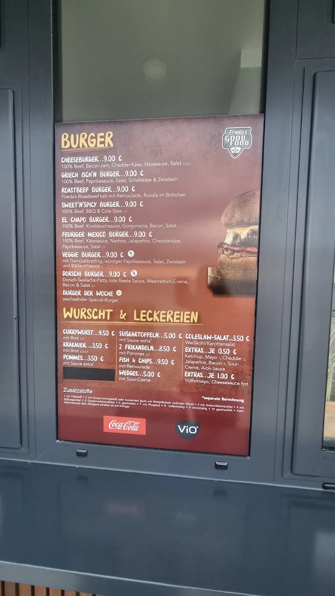 Speisekarte, Burger, Wurscht & Co. - Frieda's Good Food Imbiss