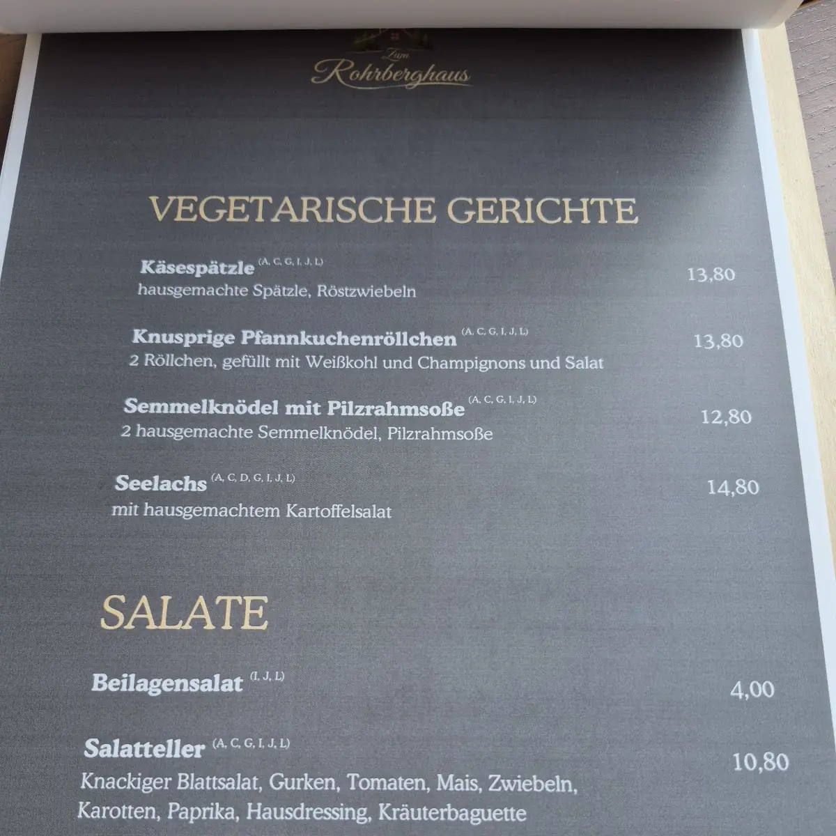 Speisekarte, Zum Rohrberghaus