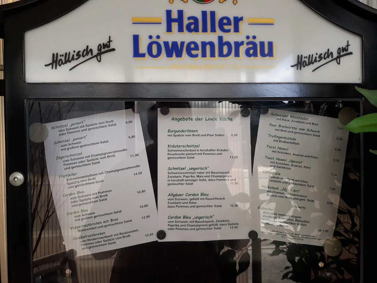 Speisekarte, Gasthaus Linde