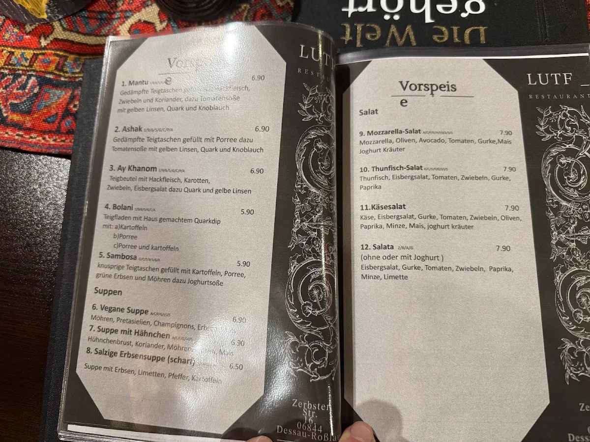 Speisekarte, Lutf Restaurant- Afghanische Gerichte