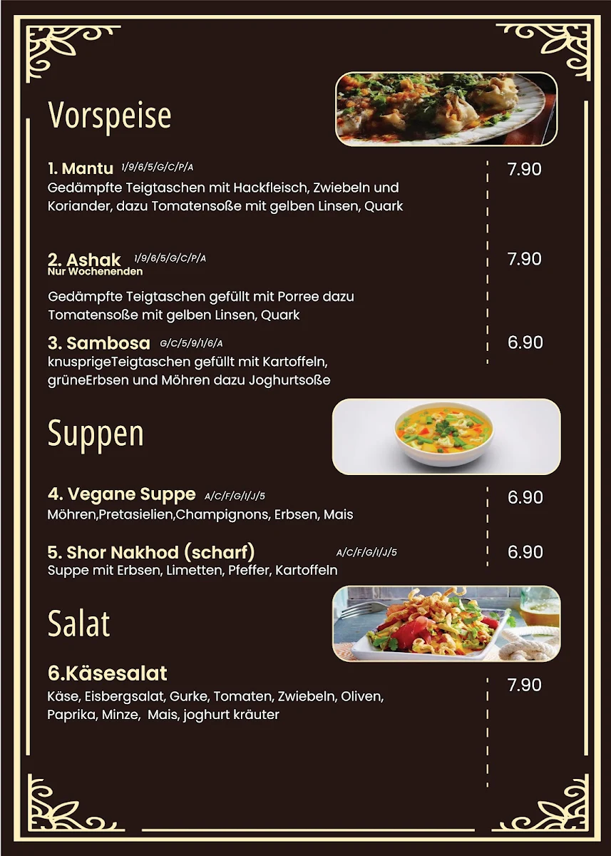 Speisekarte, Lutf Restaurant- Afghanische Gerichte