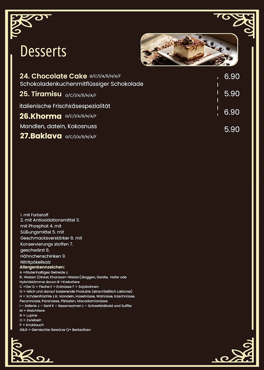 Speisekarte, Lutf Restaurant- Afghanische Gerichte