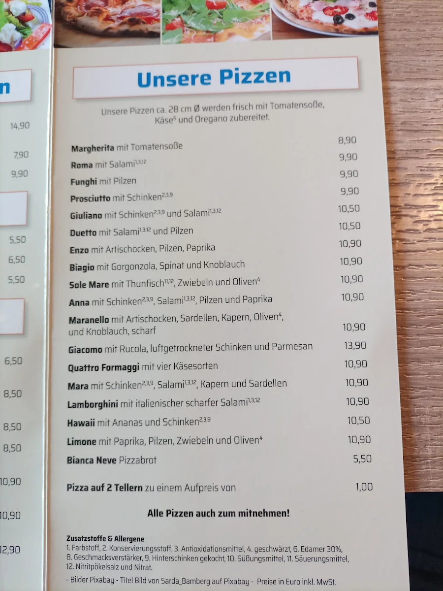 Speisekarte, Eiscafé/Pizzeria Limone
