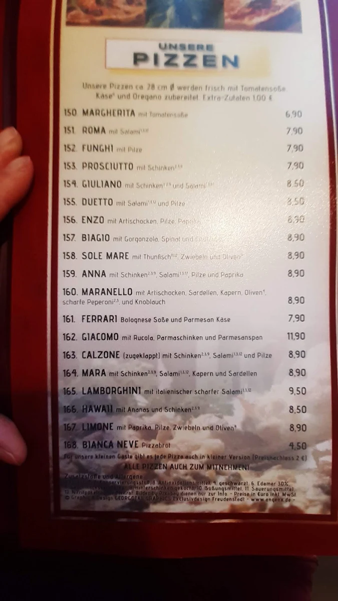 Speisekarte, Eiscafé/Pizzeria Limone