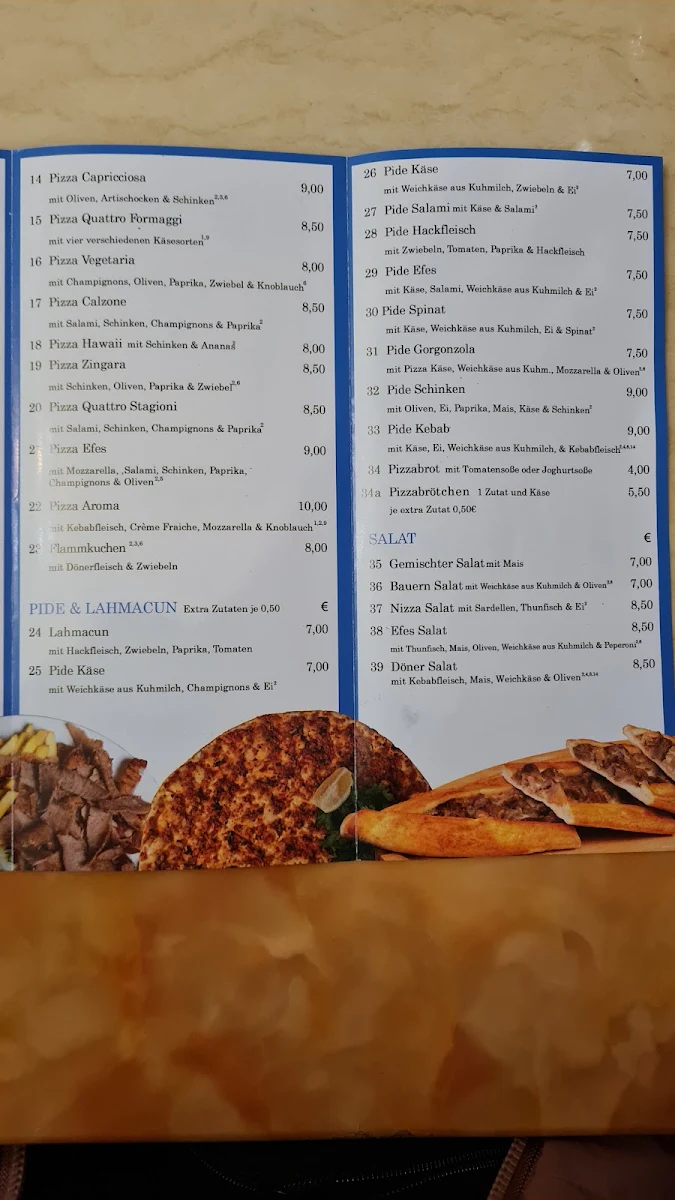 Speisekarte, Efes Kebab und Pizza Haus