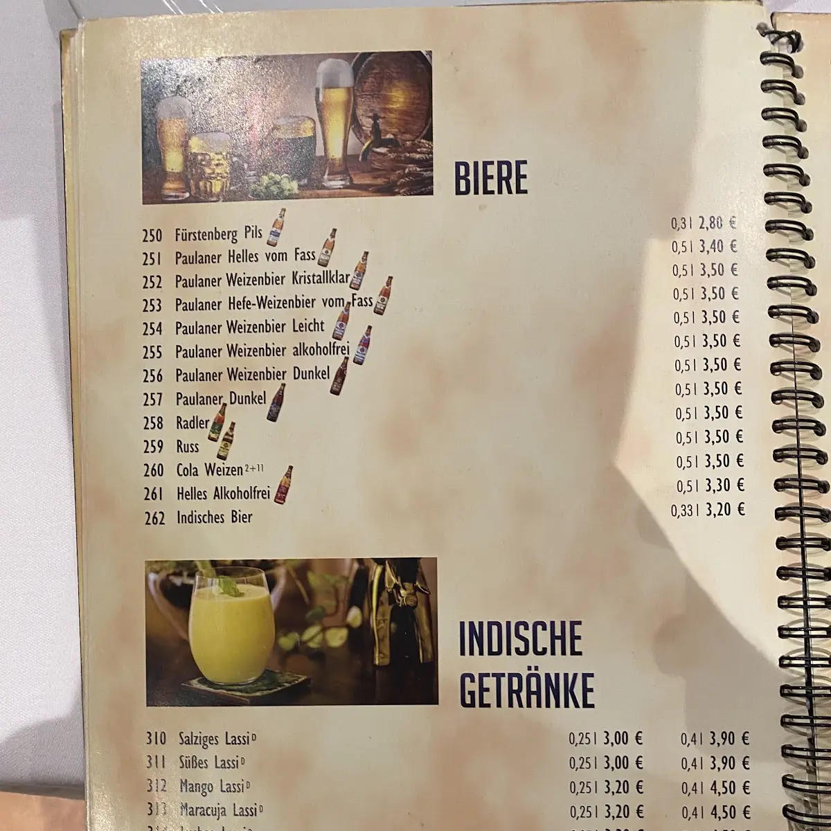 Speisekarte, TAJ MAHAL – Indisches Spezialitätenrestaurant u. Biergarten