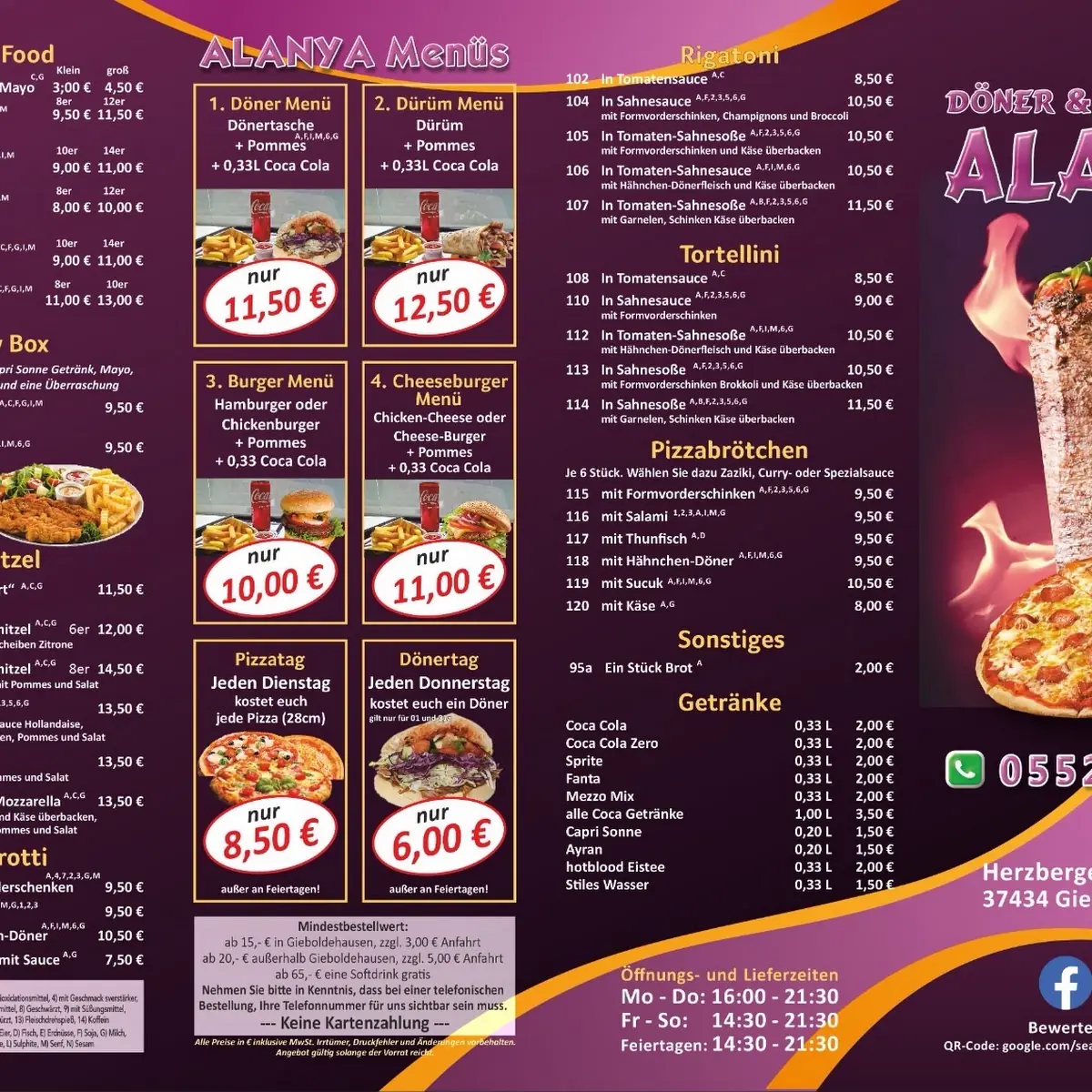 Speisekarte, Döner & Pizzahaus Alanya Gieboldehausen