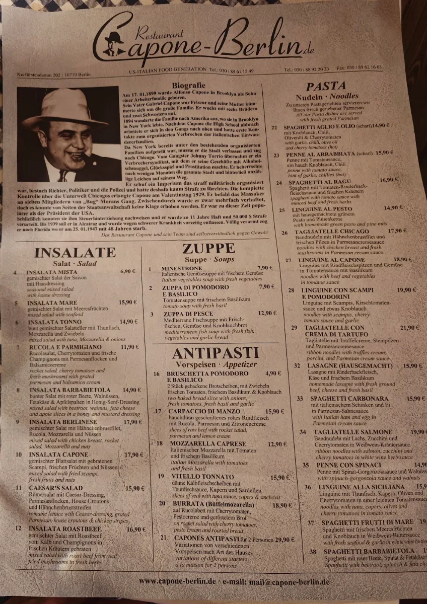 Speisekarte, Restaurant Capone