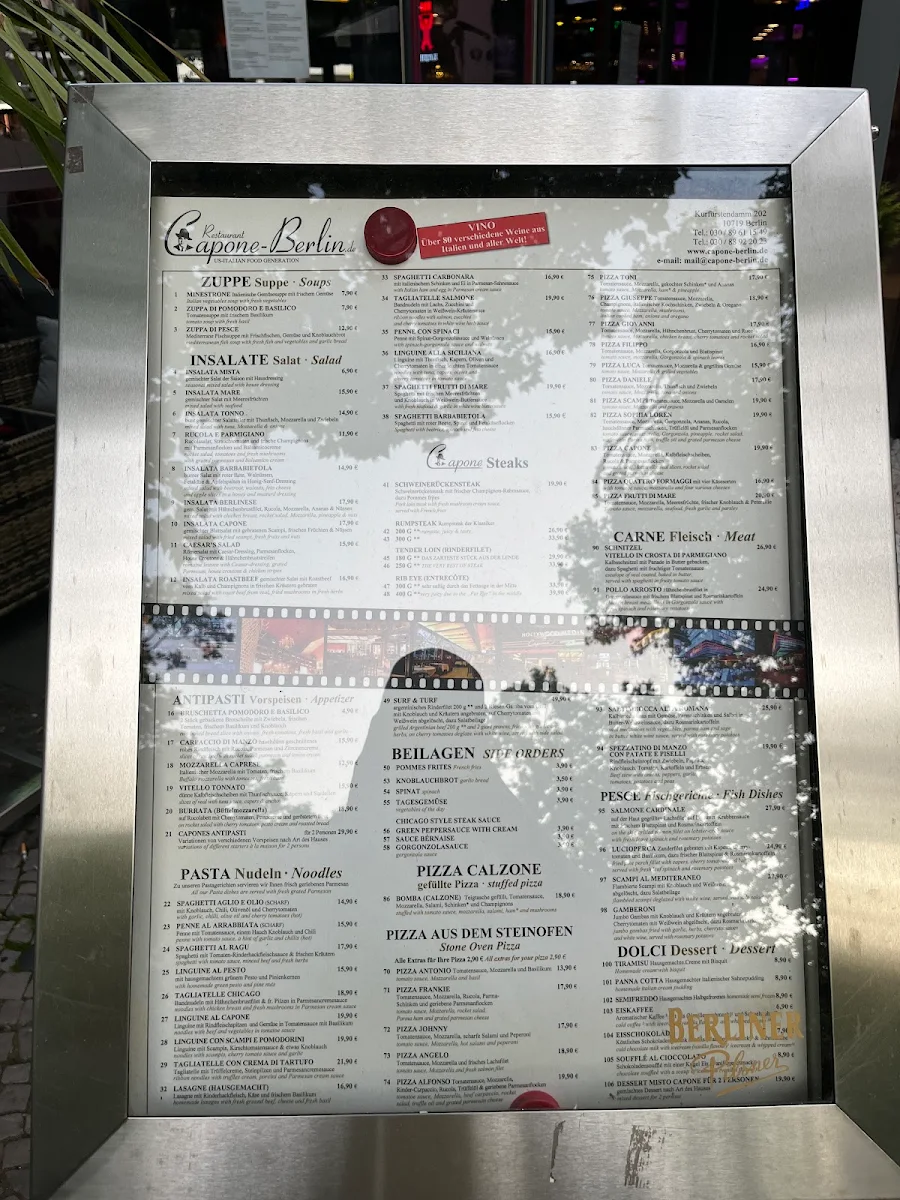 Speisekarte, Restaurant Capone