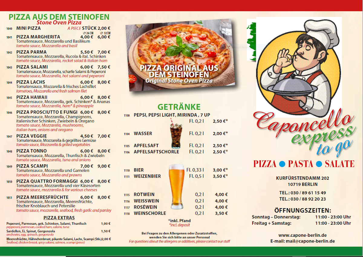 Speisekarte, Restaurant Capone