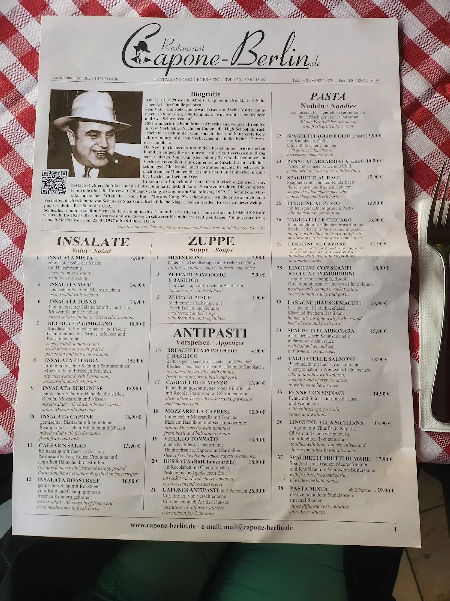 Speisekarte, Restaurant Capone