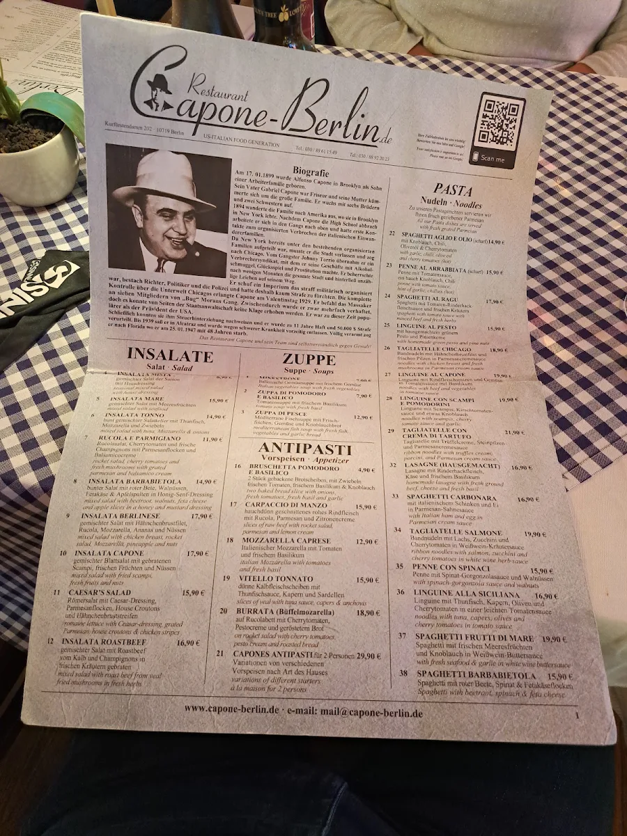 Speisekarte, Restaurant Capone