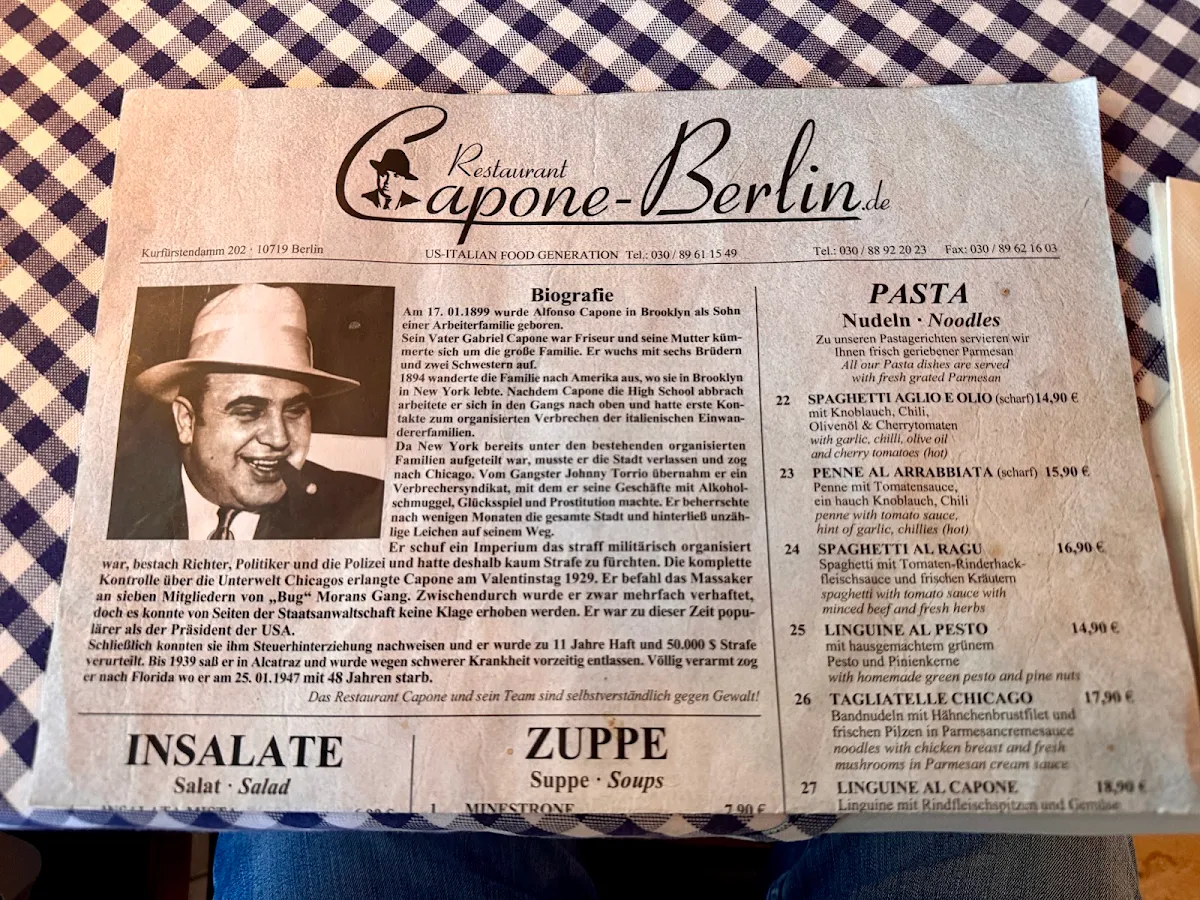 Speisekarte, Restaurant Capone