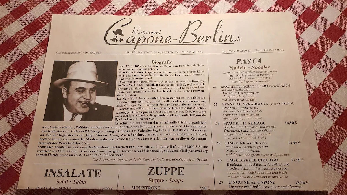 Speisekarte, Restaurant Capone