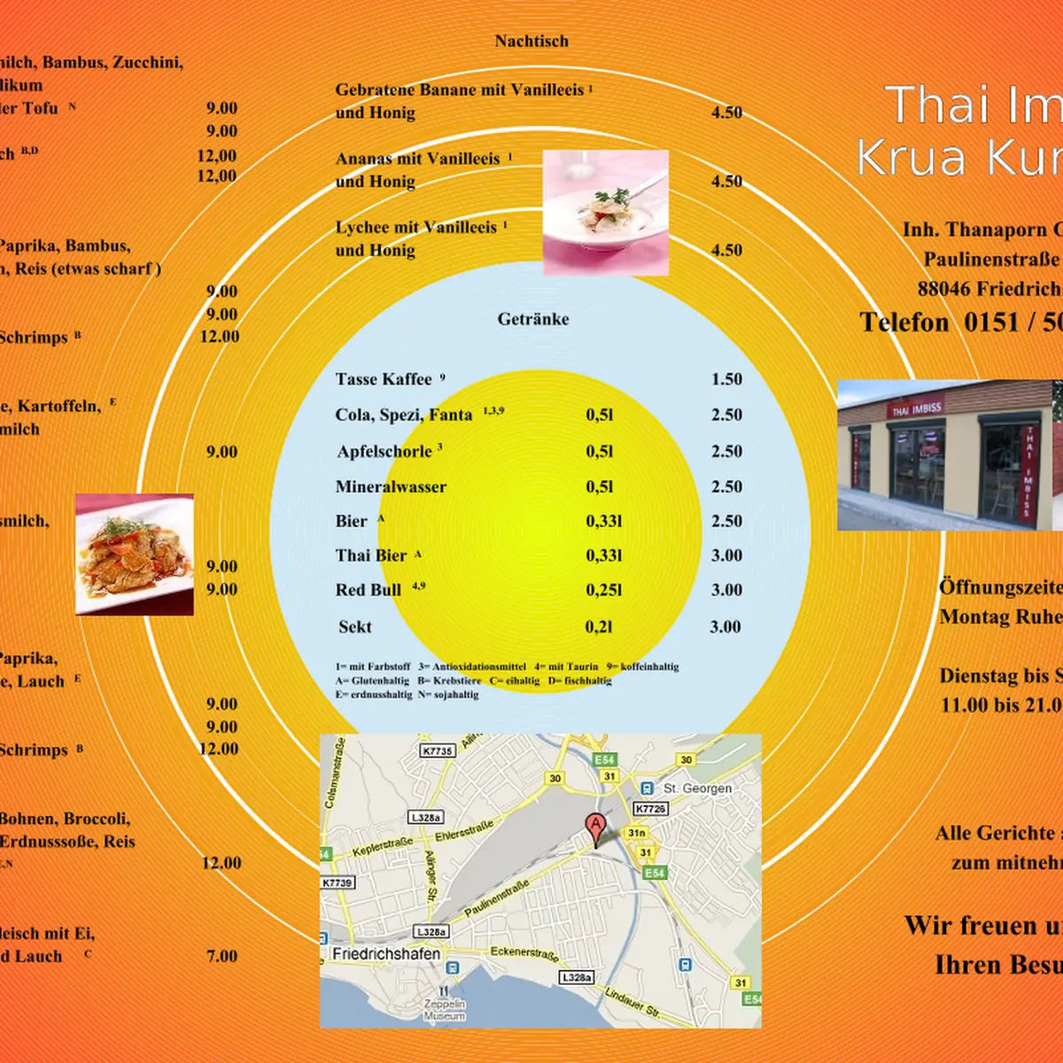 Speisekarte, Thai Imbiss Krua Kunfon