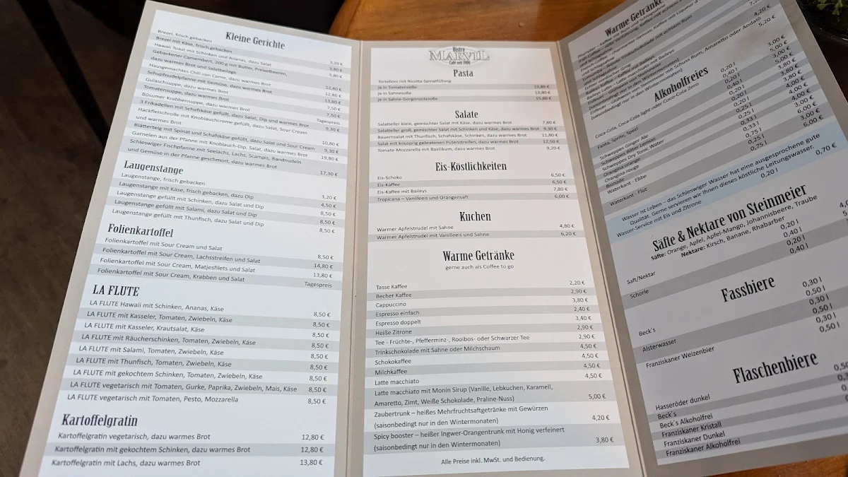Speisekarte, Bistro Marvil