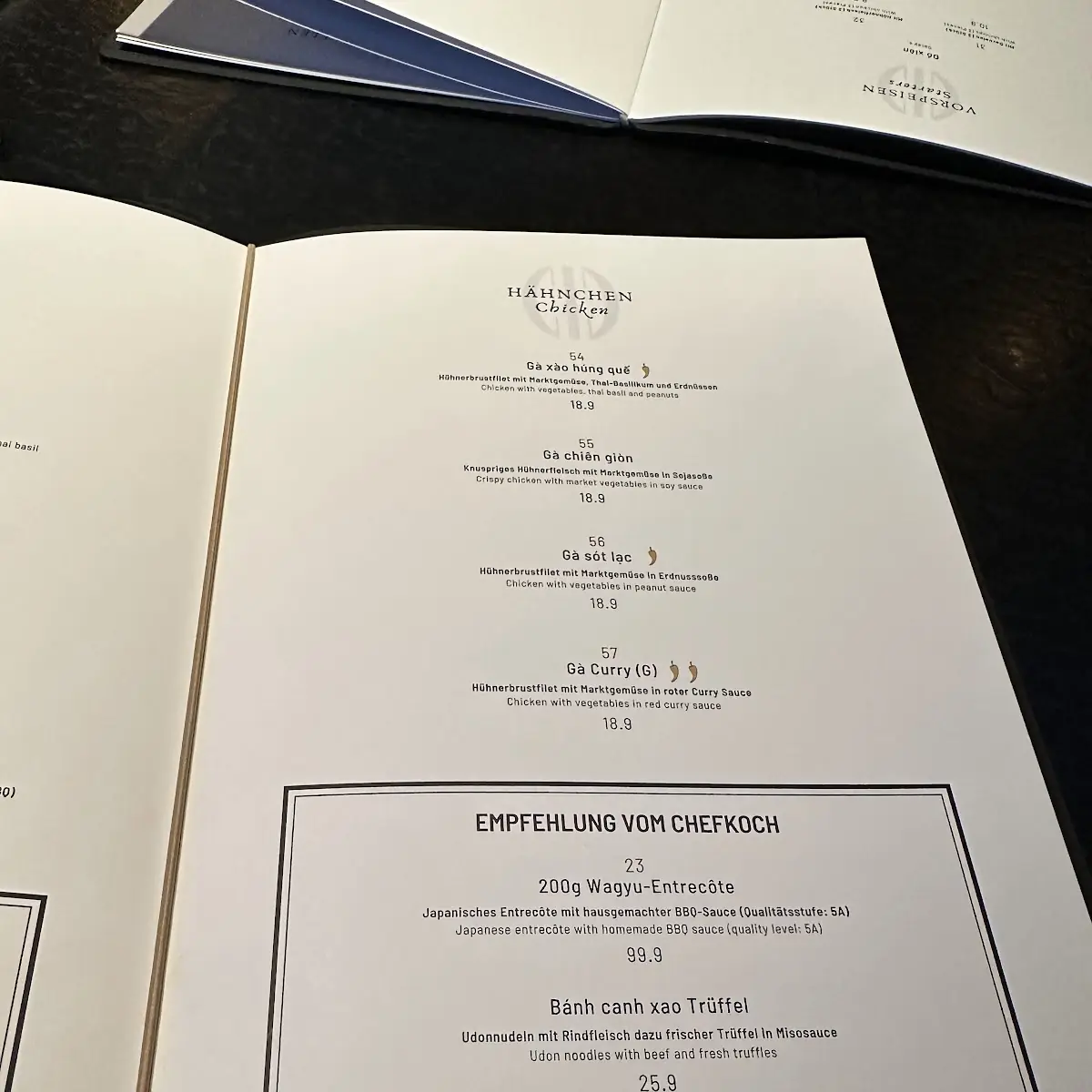 Speisekarte, Indochine im Ingolstadt Village
