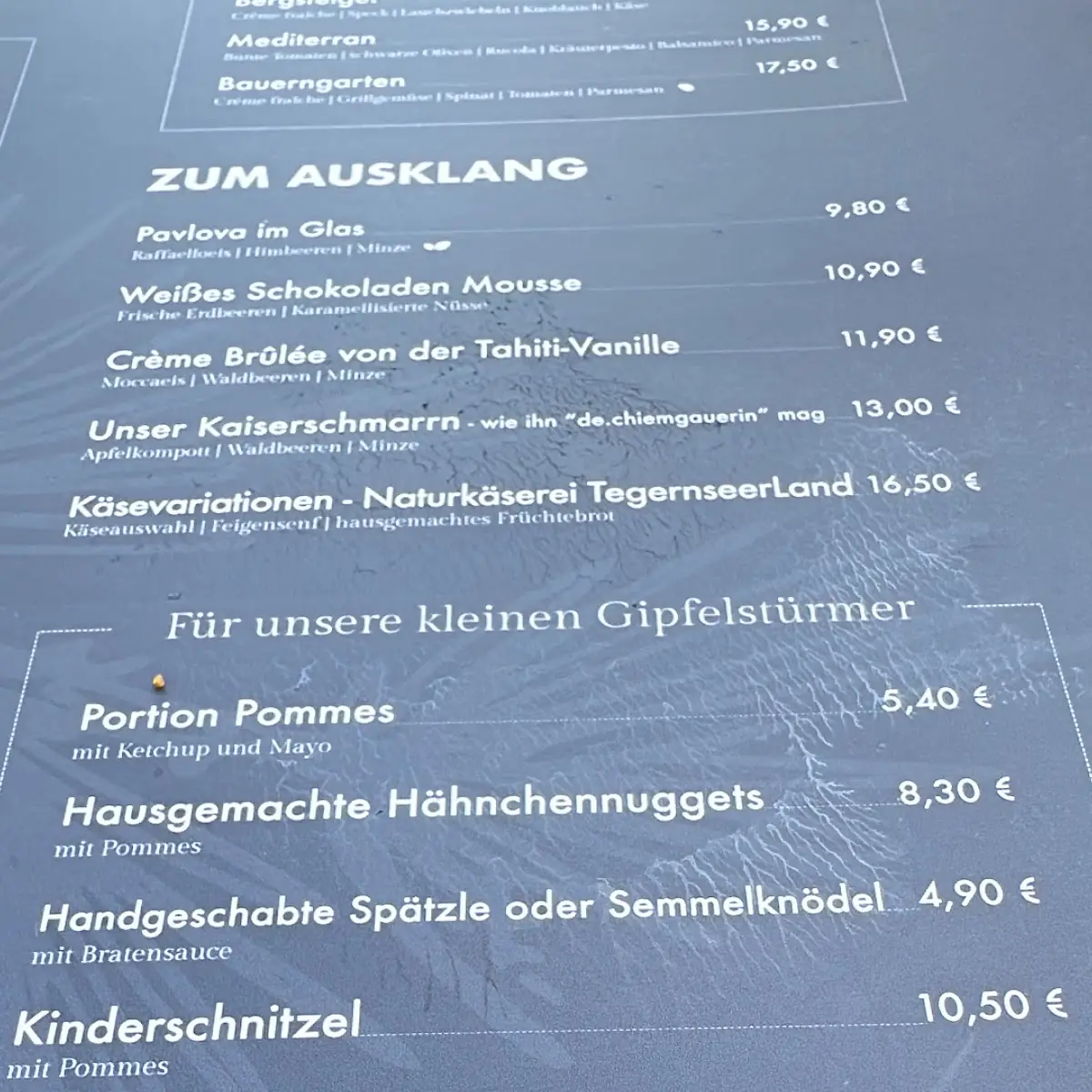 Speisekarte, Unternberg Hof Ruhpolding