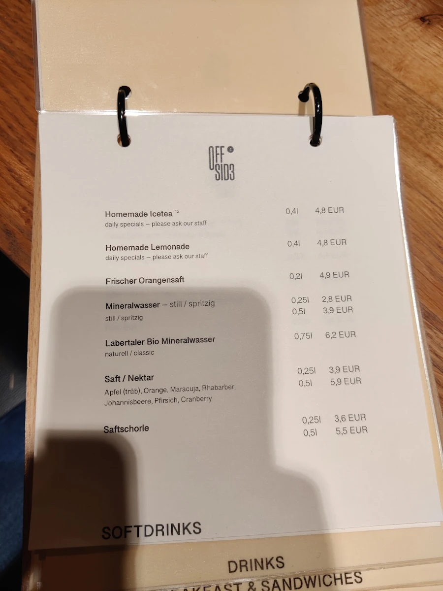 Speisekarte, OFFSID3 Regensburg - Café / Bar / Restaurant