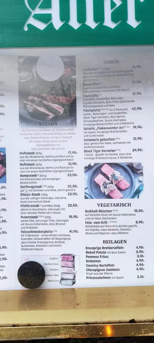 Speisekarte, Alter Dorfkrug
