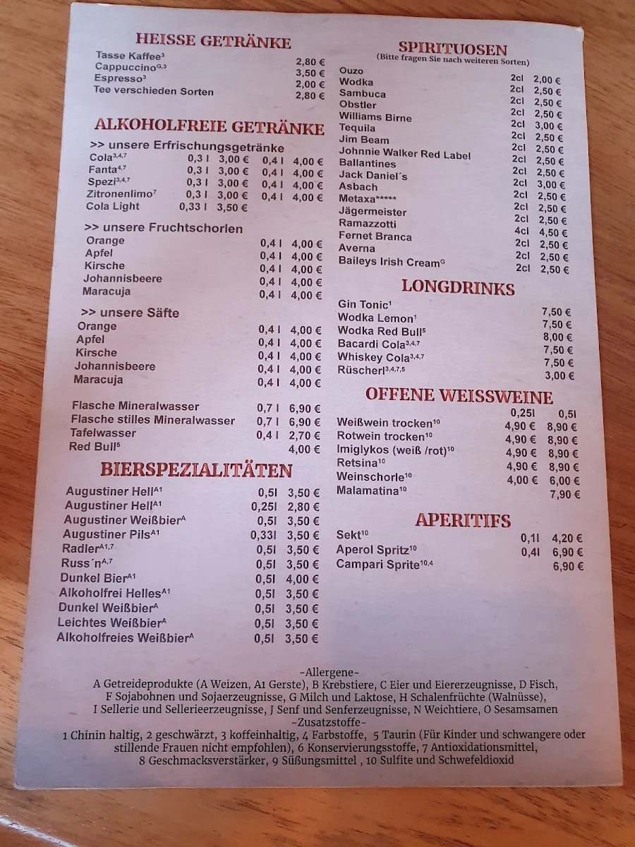 Speisekarte, Korfu bei Dimi