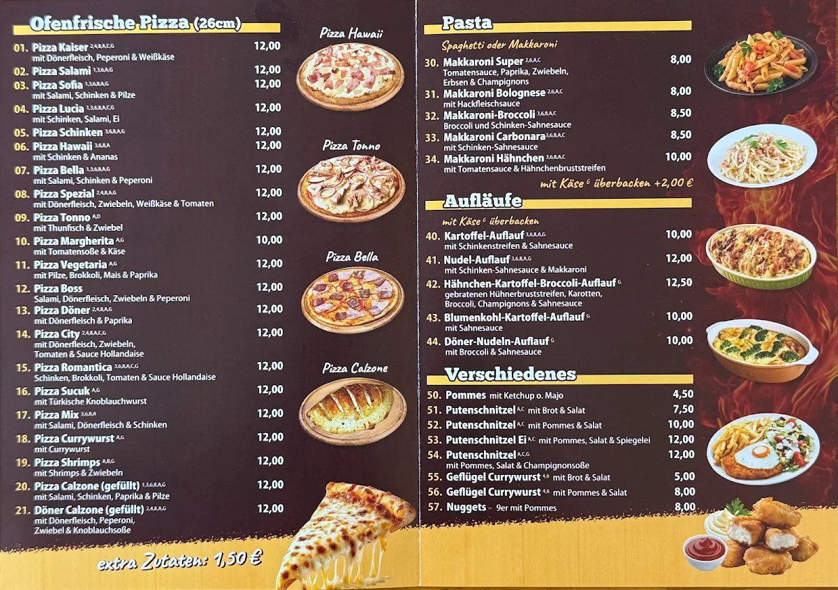 Speisekarte, Kaiser Pizza