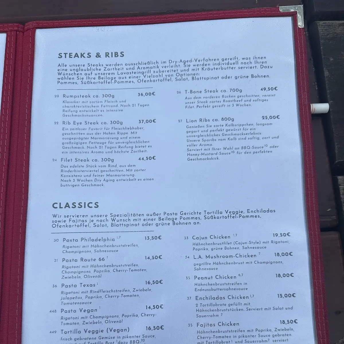 Speisekarte, Route 66 Diner