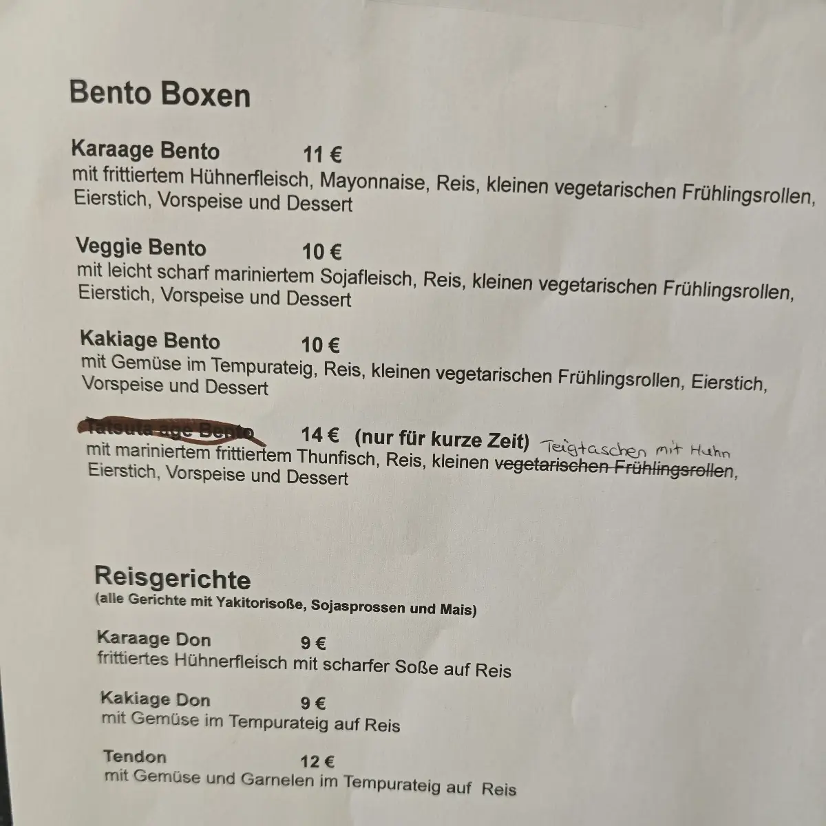 Speisekarte, Nudelhaus Sano