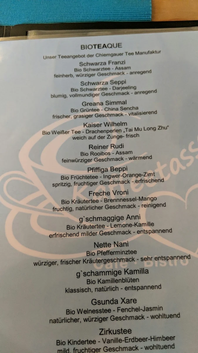 Speisekarte, Kaffeetasse