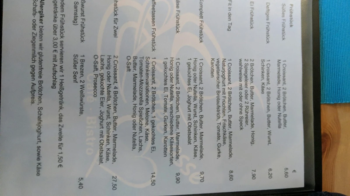 Speisekarte, Kaffeetasse