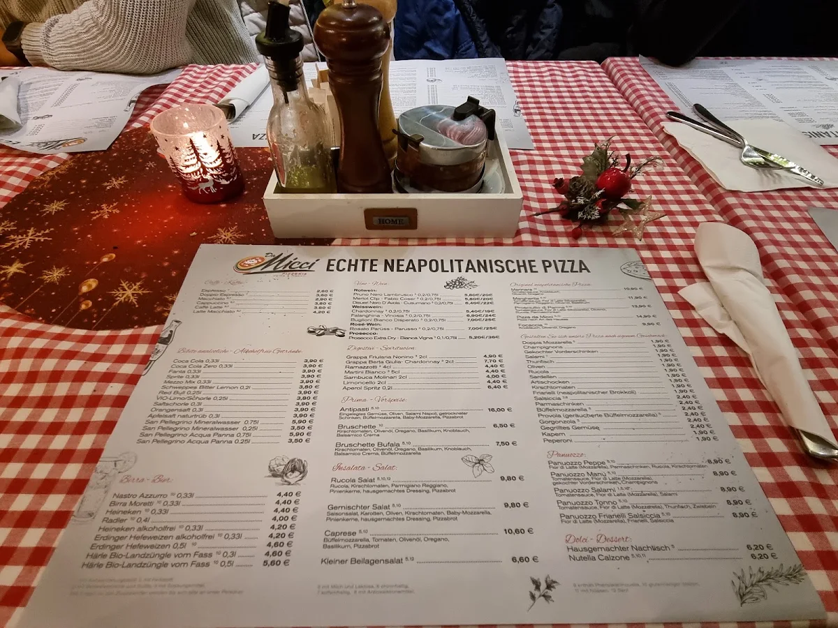 Speisekarte, Pizzeria da Micci