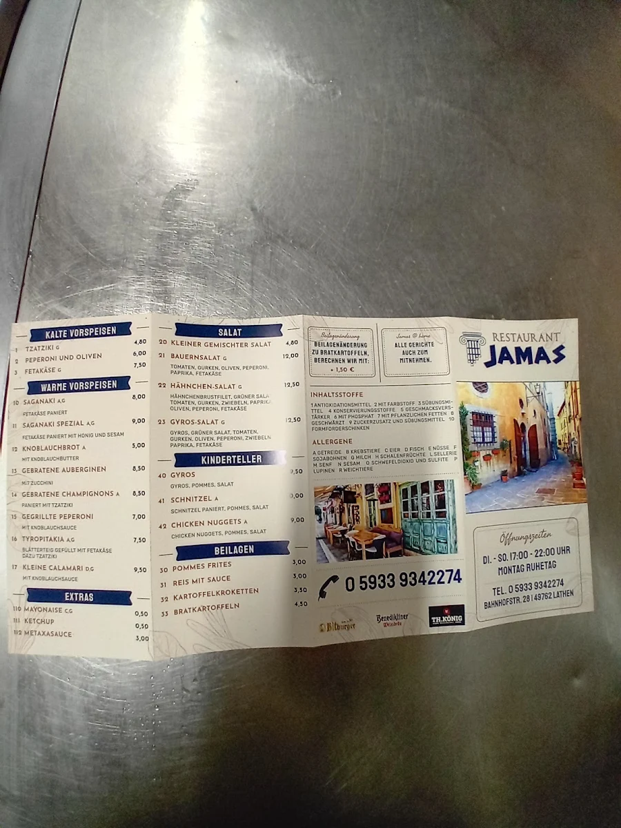 Speisekarte, Restaurant Jamas